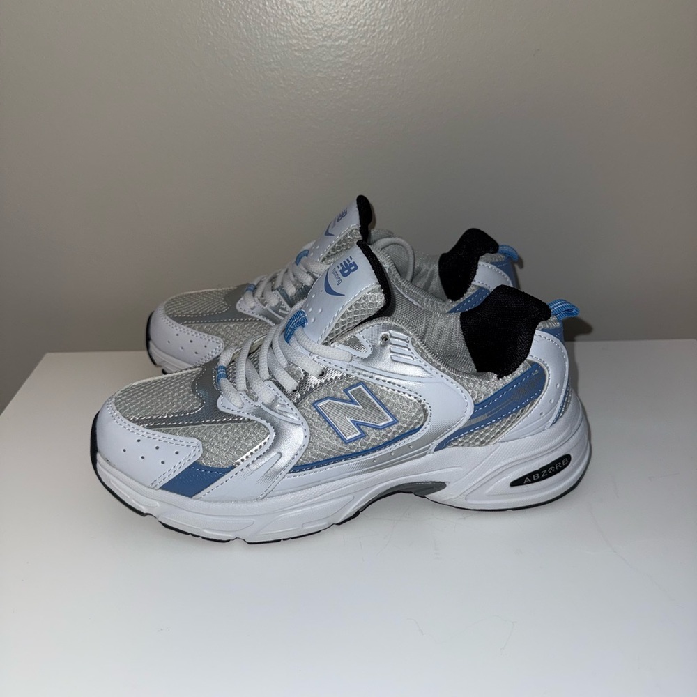 New Balance White & Light Blue Athletic Sneakers